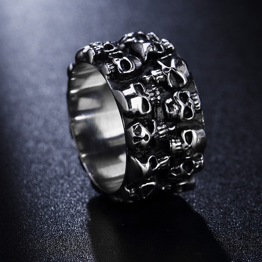 Halloween Double Row Skull Titanium Steel Ring for Men