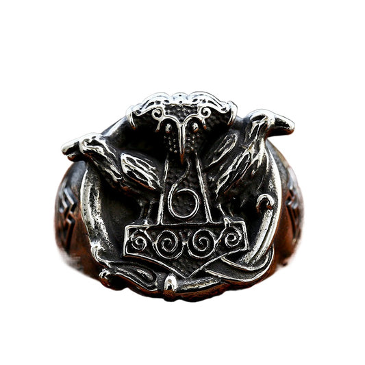 Nordic Viking Odin Raven Titanium Steel Ring for Men - Retro Stainless Steel Jewelry Wholesale