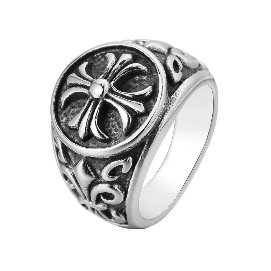 Croix Cross Round Titanium Steel Ring for Men