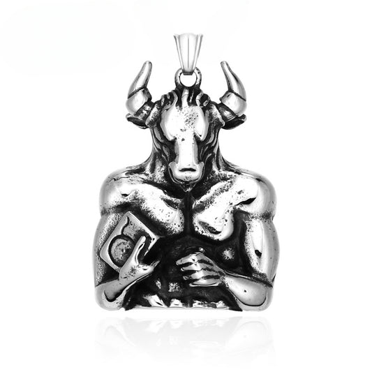 Vintage-Inspired Titanium Steel Bull Head Pendant for Men - Wholesale Cross-Border Accessories