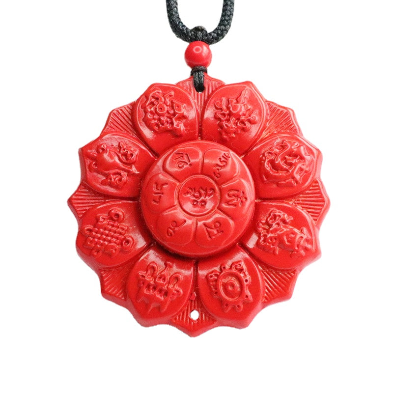 Pendant: The Vibrant Fortune Emblem With Red Sand, Cinnabar, Treasures, and Lotus