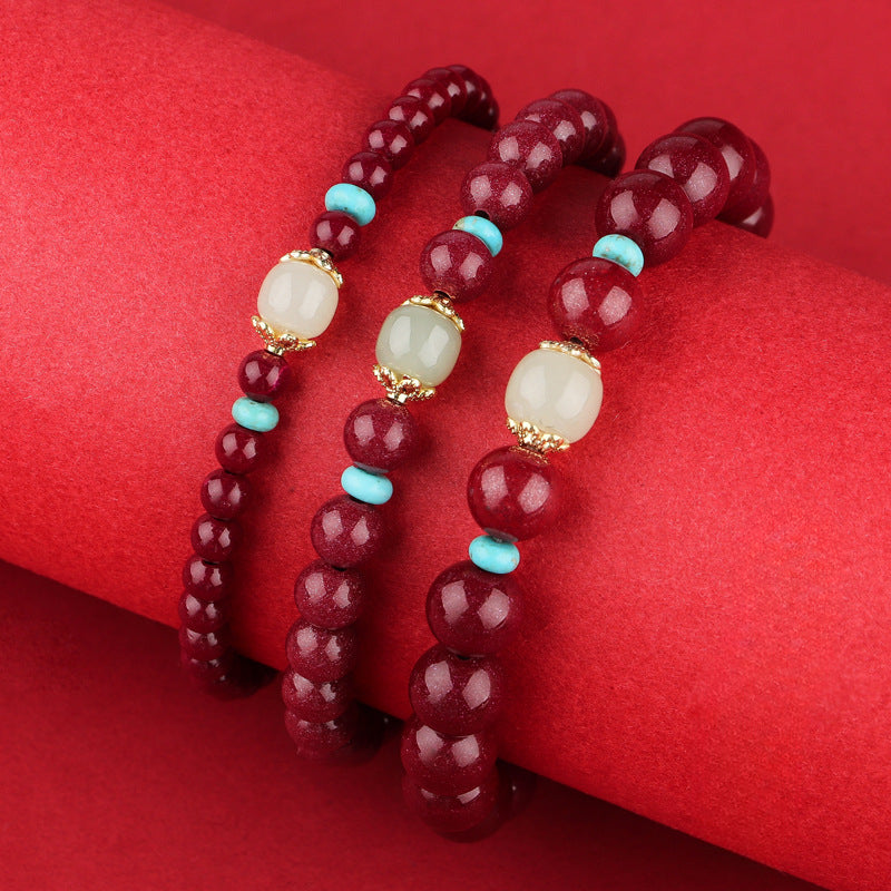 Fidelity Purple Gold Sand Bracelet with Cinnabar and Hetian Jade Transfer Bead