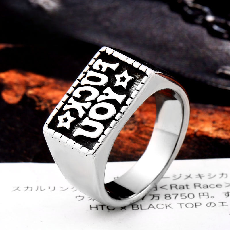 Personalized Stainless Steel Ring with Retro "F*CK YOU" Letters for Men - Titanium Fashion Accessory Size 7-13