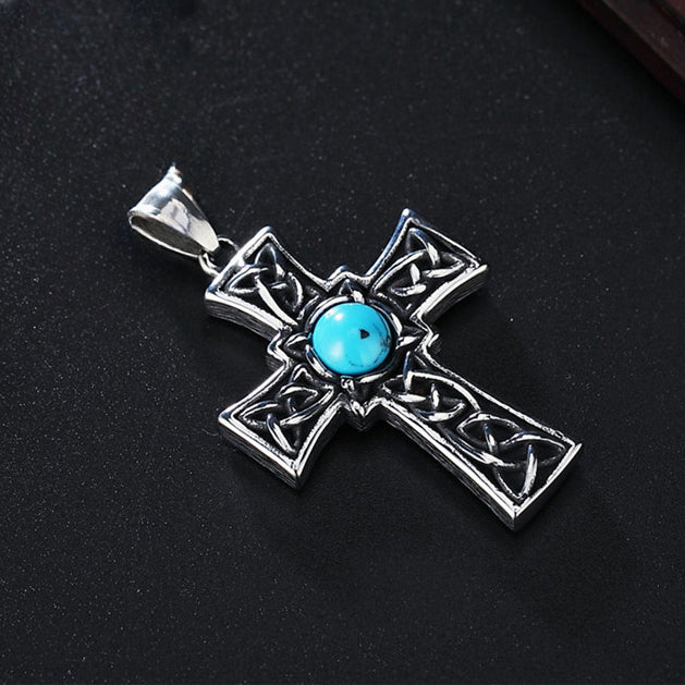 Blue Turquoise Celtic Cross Titanium Steel Pendant for Men