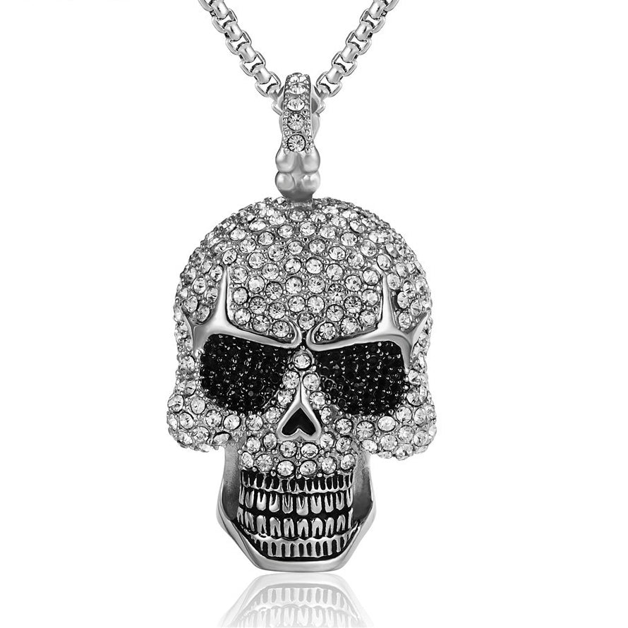 Halloween Full Zircon Skull Titanium Steel Necklace for Men