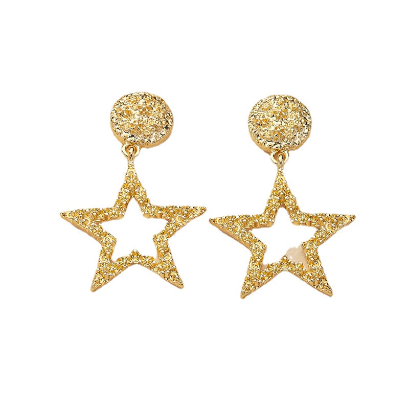 Exaggerated Metal Alloy Earrings with Five-Star Design - Vienna Verve Collection