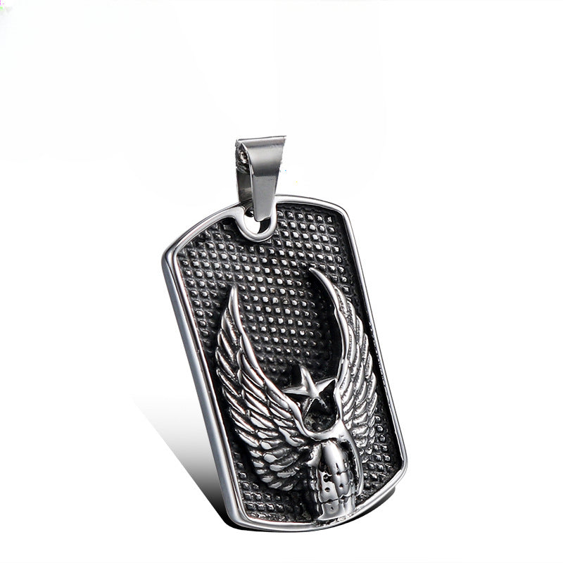 Personalized Retro Titanium Steel Pendant for Men - European and American Fashion Wing Army Style