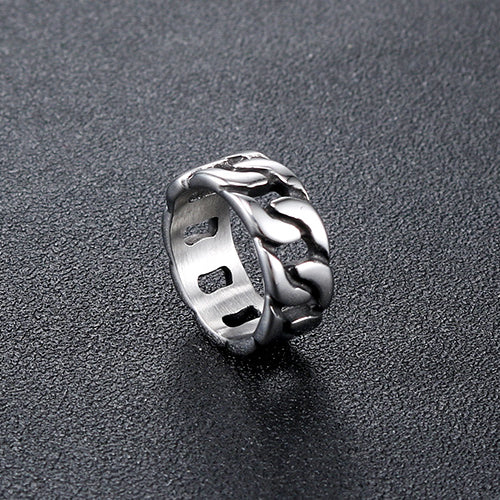 Men's Personalized Titanium Steel Locomotive Style Ring - European and American Fashion Chain Design