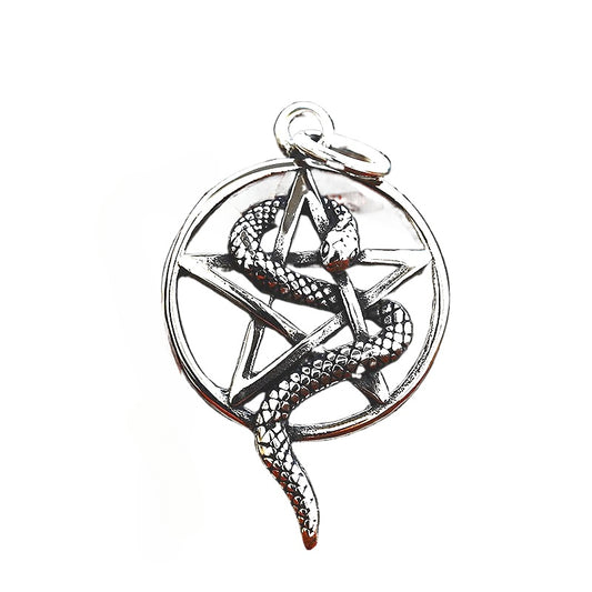 Wholesale Retro European and American Stainless Steel Pendant for Men - Personalized Five-Pointed Star and Coiled Snake Design in Titanium Steel