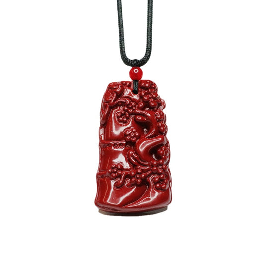 Fortune's Favor Cinnabar Pendant: Sterling Silver Jewelry Piece