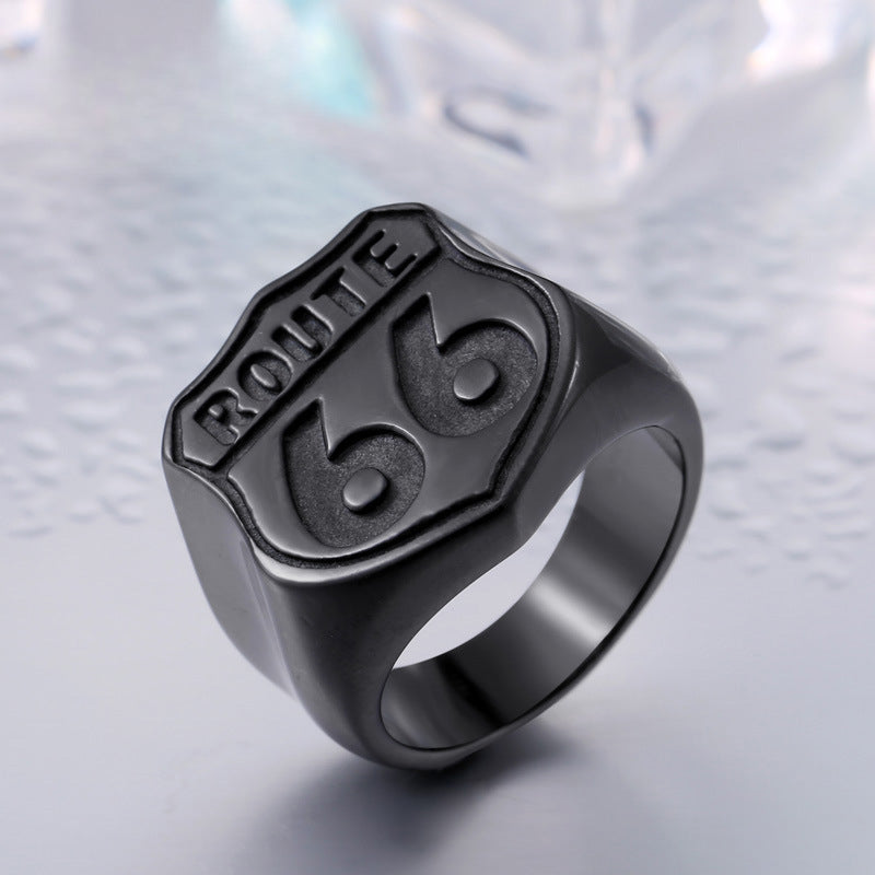 Retro No. 66 Men's Titanium Steel Ring - Wholesale Personality Jewelry for Europe and USA