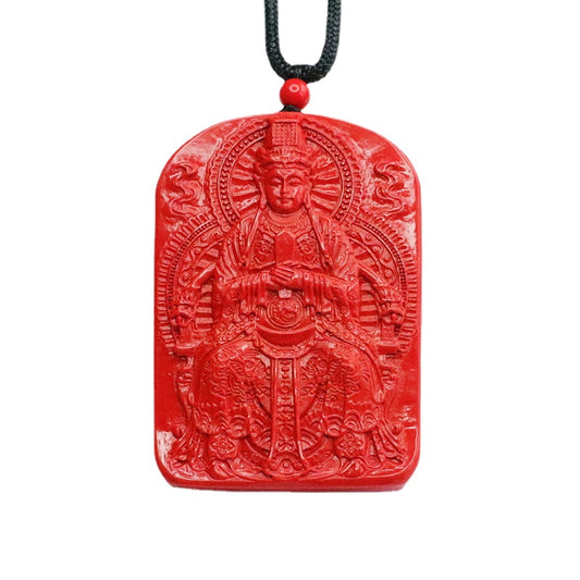 Red Sand Cinnabar Mazu Pendant - Exceptional Sterling Silver Jewelry Piece