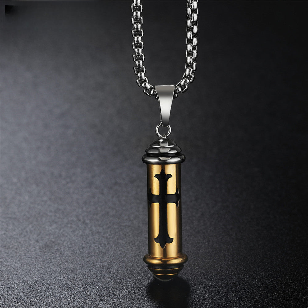 Cylinder Talismans Cross Titanium Steel  Necklace for Men