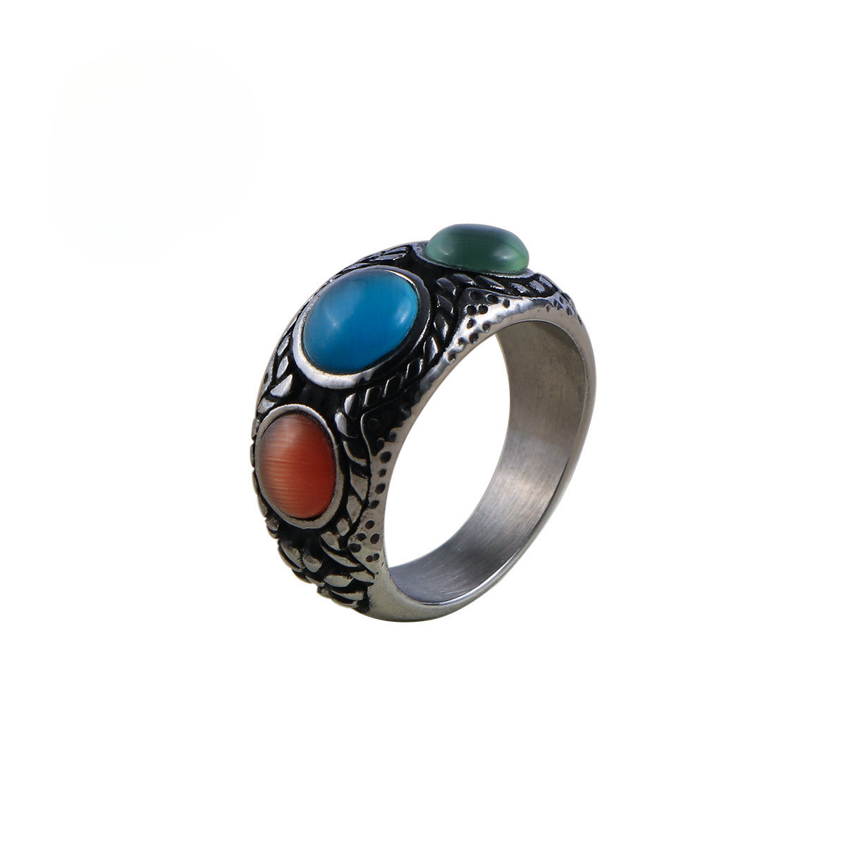 Retro Ethnic Opal Ring for Men – Court-Inlaid Titanium Steel Jewelry in Sizes 7-12