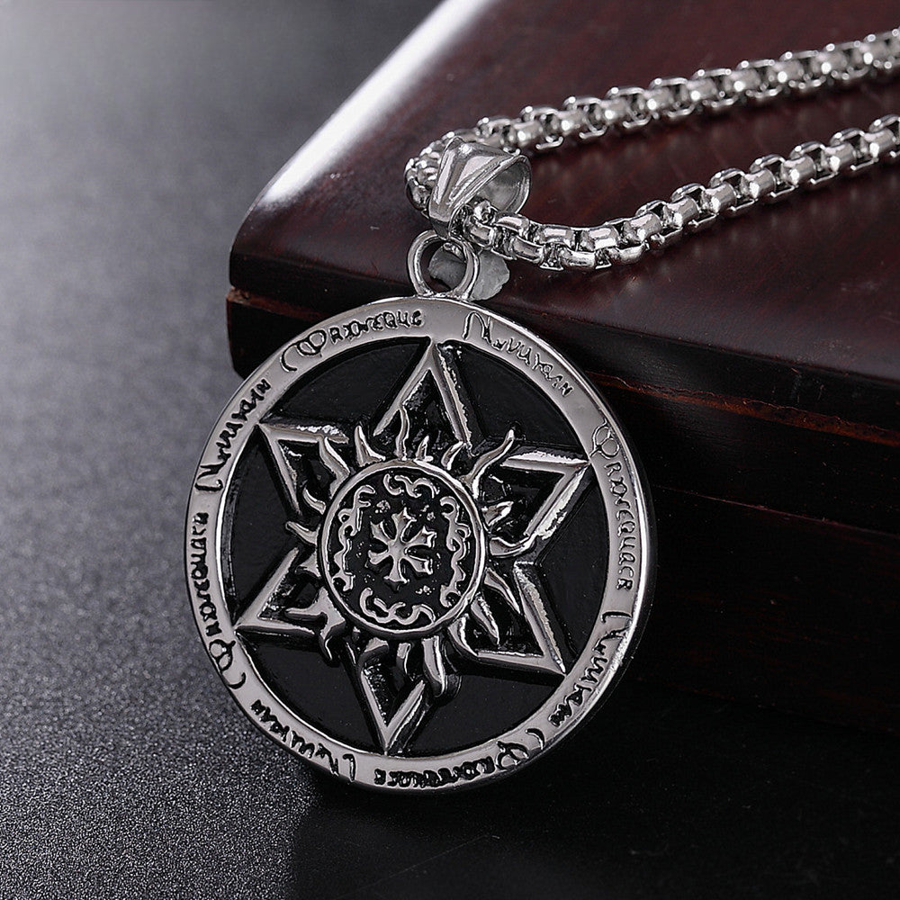 Hexagonal Lotus Flower Round Shape Titanium Steel Necklace for Men