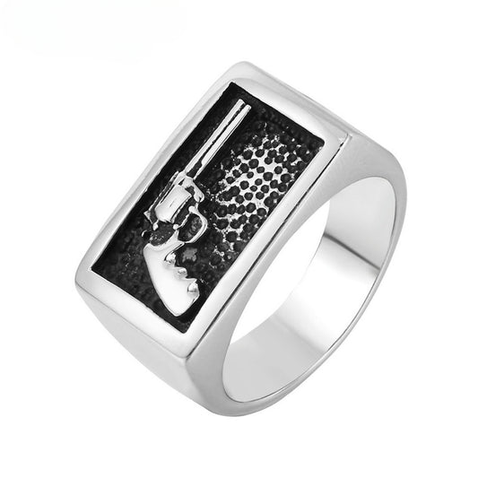 Vintage Gothic Titanium Steel Pistol Ring for Men