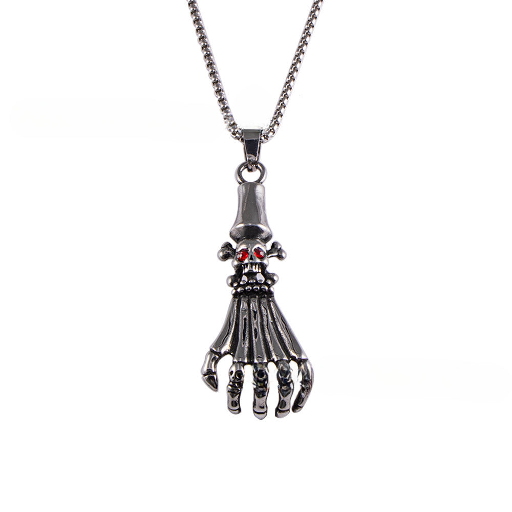 Titanium Steel Red-Eyed Ghost Claw Necklace for Men with Personalized Skull Pendant