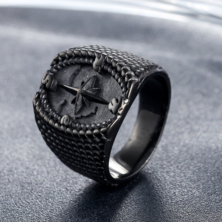 Cross Star Compass Titanium Steel Ring for Men