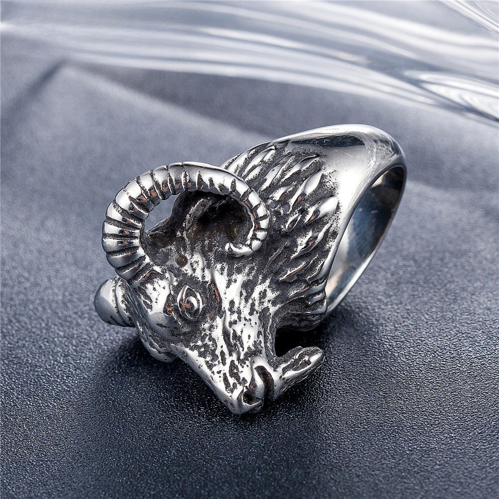 Domineering Goat Head Titanium Steel Ring for Men