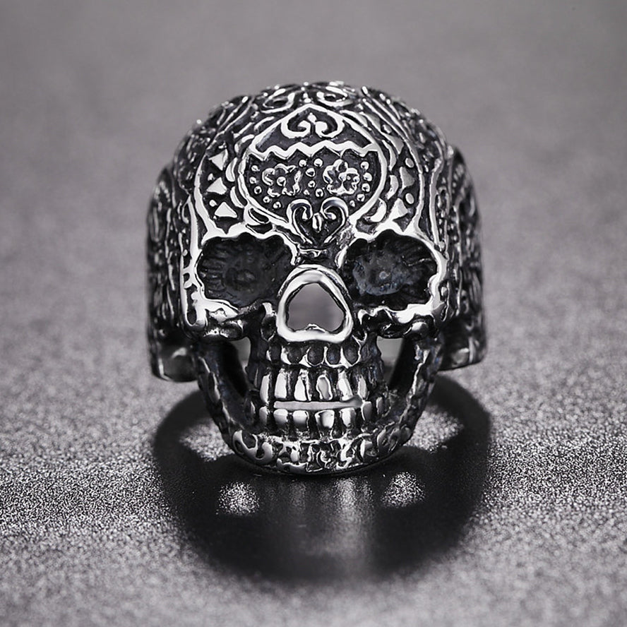 Halloween Carving Skull Head Titanium Steel Ring for Men