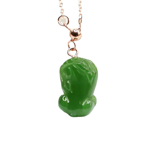 Sterling Silver Pixiu Necklace with Natural Hetian Jade Jasper