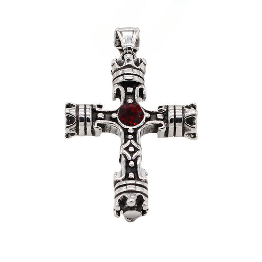 Crown Latin Cross Zircon Titanium Steel Pendant for Men