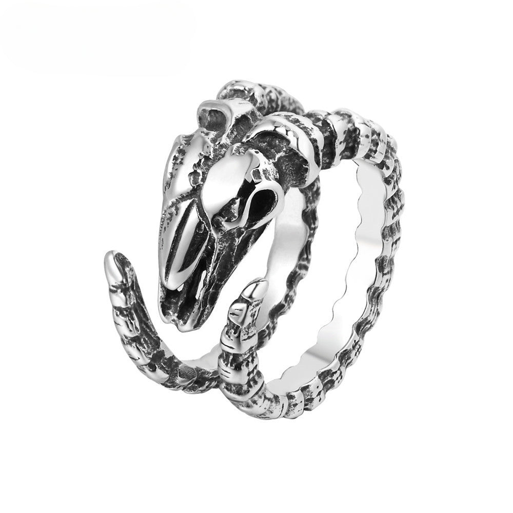 Sheep Demon Skull Longhorn Titanium Steel Ring for Men