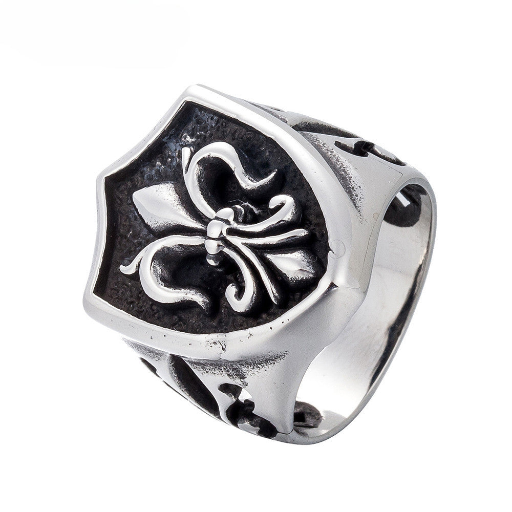 Children Flower Pattern Shield Titanium Steel Ring for Men