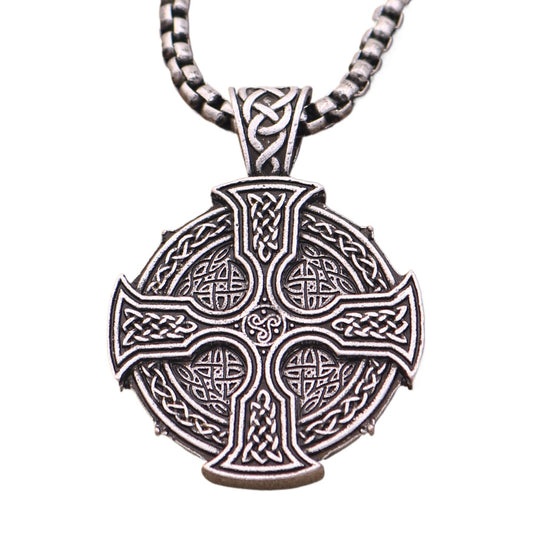 Viking Cross Celtic Necklace with Irish Druid Pendant - Men's Amulet Accessory