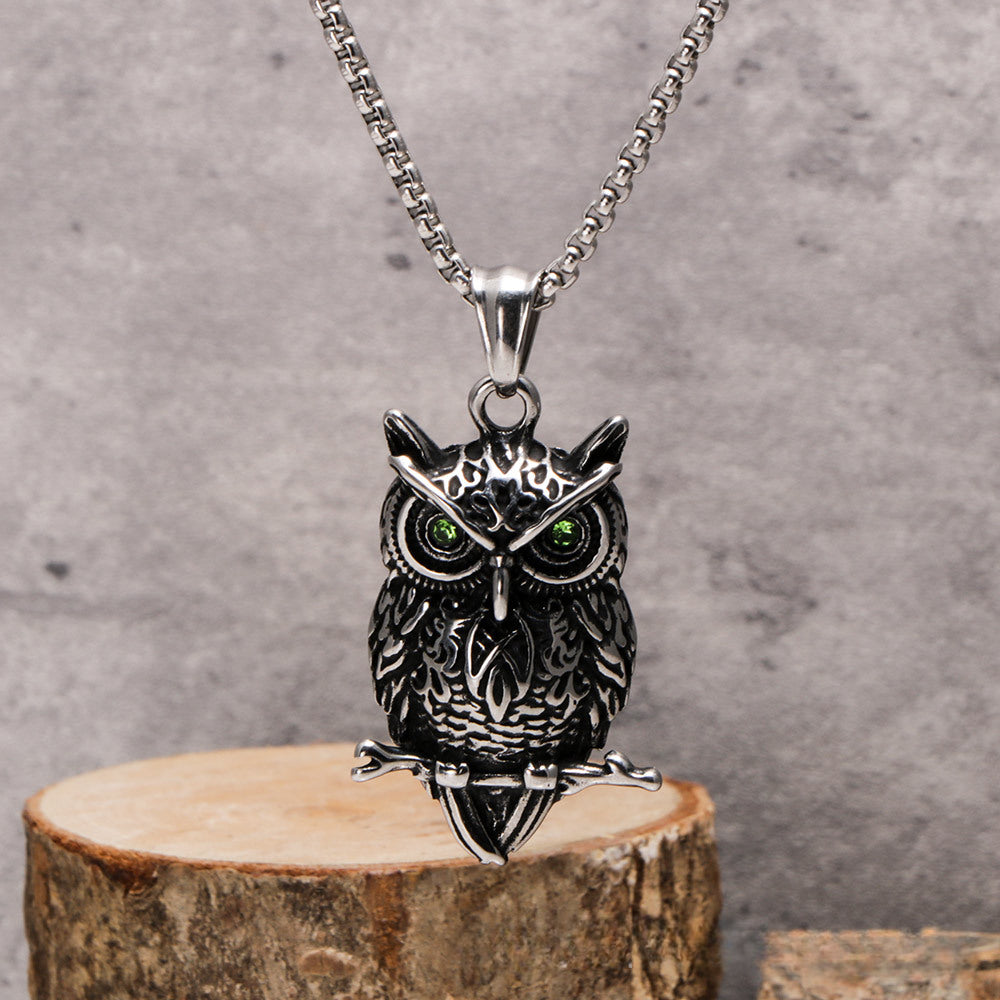 Charming Titanium Steel Owl Pendant Necklace for Literary Lovers