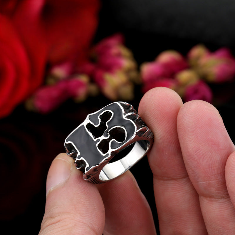 Punk Retro Men's Stainless Steel Epoxy Ring - Personalized Titanium Steel Jewelry for Everyday Wear