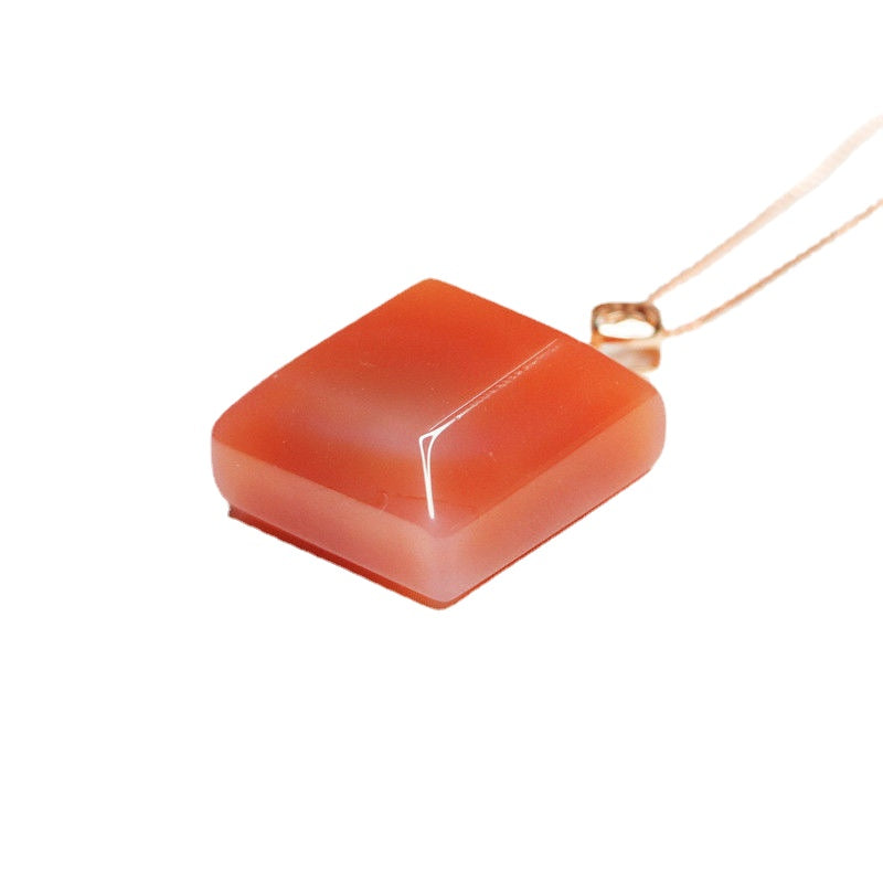 Agate Sugar Cube Pendant Necklace in Sterling Silver with Rose Gold Finish