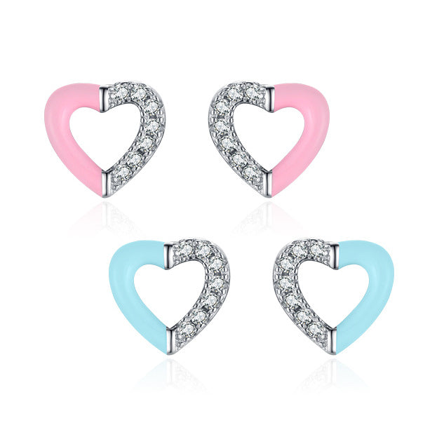 Sweet and Fashionable S925 Sterling Silver Heart-shaped Earrings