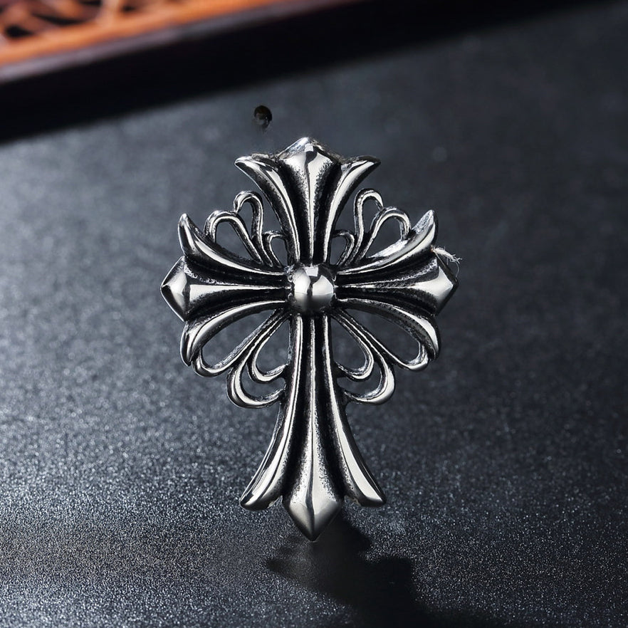 Elegant Cross Flower Titanium Steel Pendant for Men