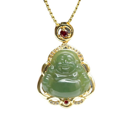 Fortune's Favor Sterling Silver Hotan Jade Maitreya Buddha Necklace