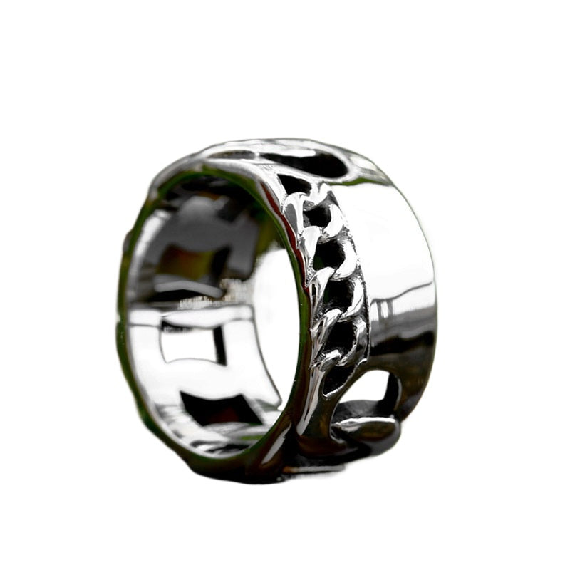 Titanium Steel Retro Locomotive Chain Ring for Men - Trendy Fashion Jewelry