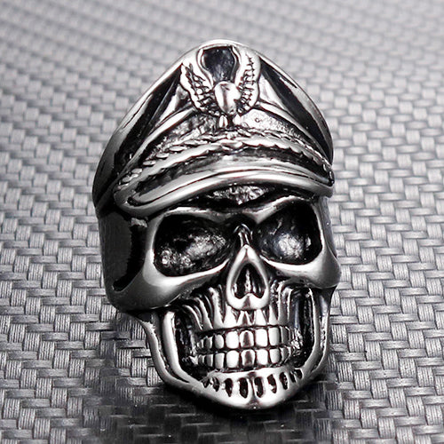 Titanium Steel Officer Skull Ring: Retro Men's Fashion Statement