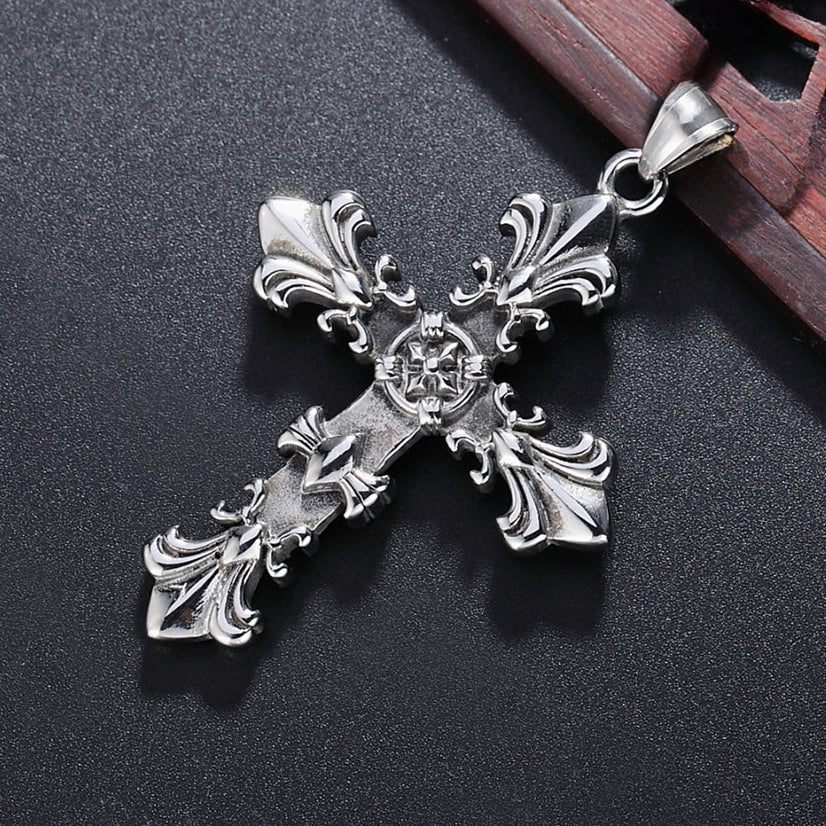 Vintage Saint Cross Flower Titanium Steel Pendant for Men