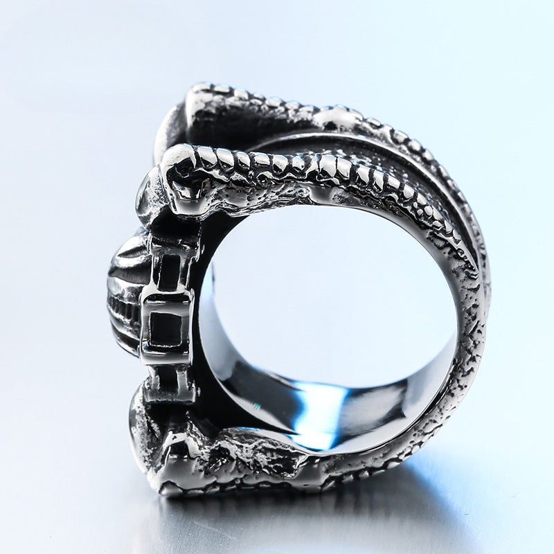 Men's Titanium Steel Skull Ring - Edgy Punk Style with Dominating Chain Design, Wholesale European & American Fashion