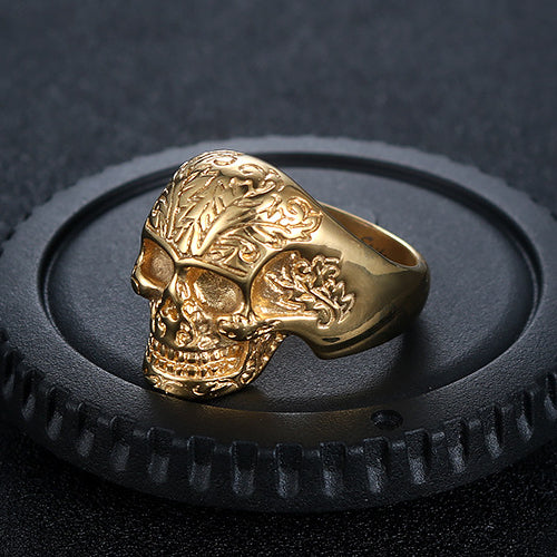 Titanium Steel Retro Punk Skull Ring for Men - European and American Religious Totem Design