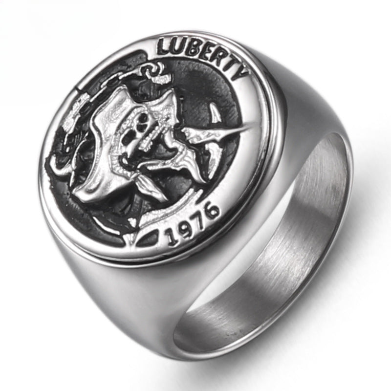 Titanium Steel Pirate Skull Ring for Men - Retro Personalized Stainless Steel Jewelry in European and American Fashion