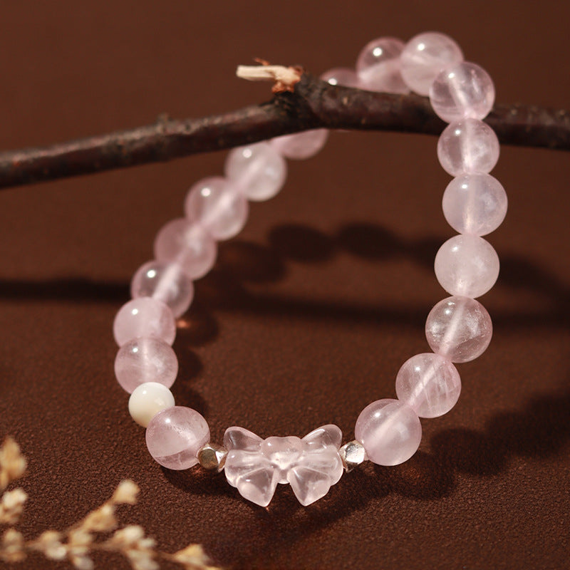 Peach Blossom Crystal Bracelet with Sterling Silver Hibiscus Stone Bow