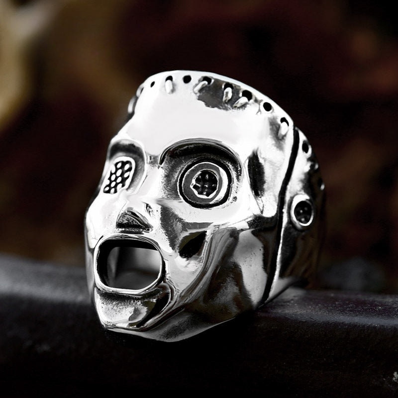 Retro Stainless Steel Skull Mask Ring for Men - European and American Titanium Steel Wholesale Collection