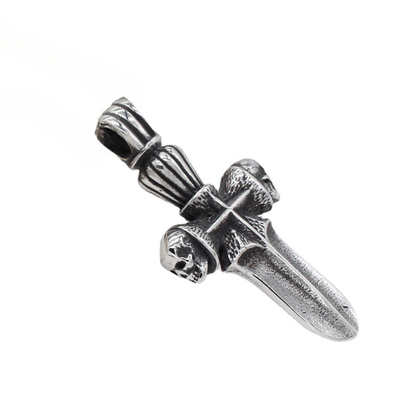 Crown Skull Cross Dagger Titanium Steel Pendant for Men