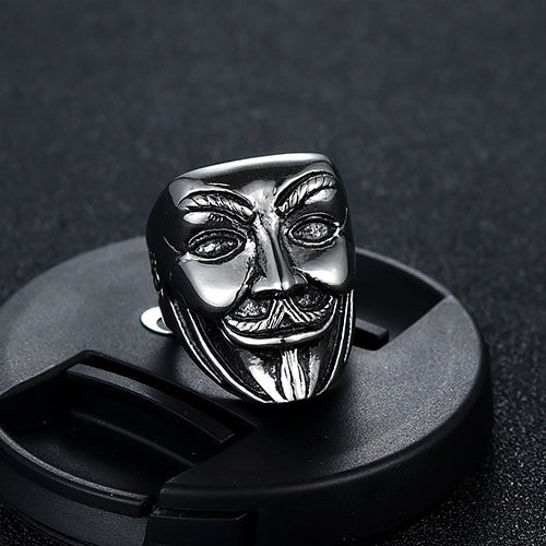 Titanium Steel V Face Clown Punk Ring - European and American Fashion Film-Inspired Jewelry for Men