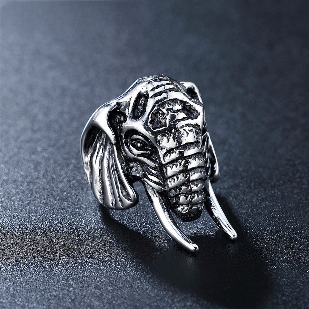 Domineering Elephant Head Titanium Steel Ring for Men