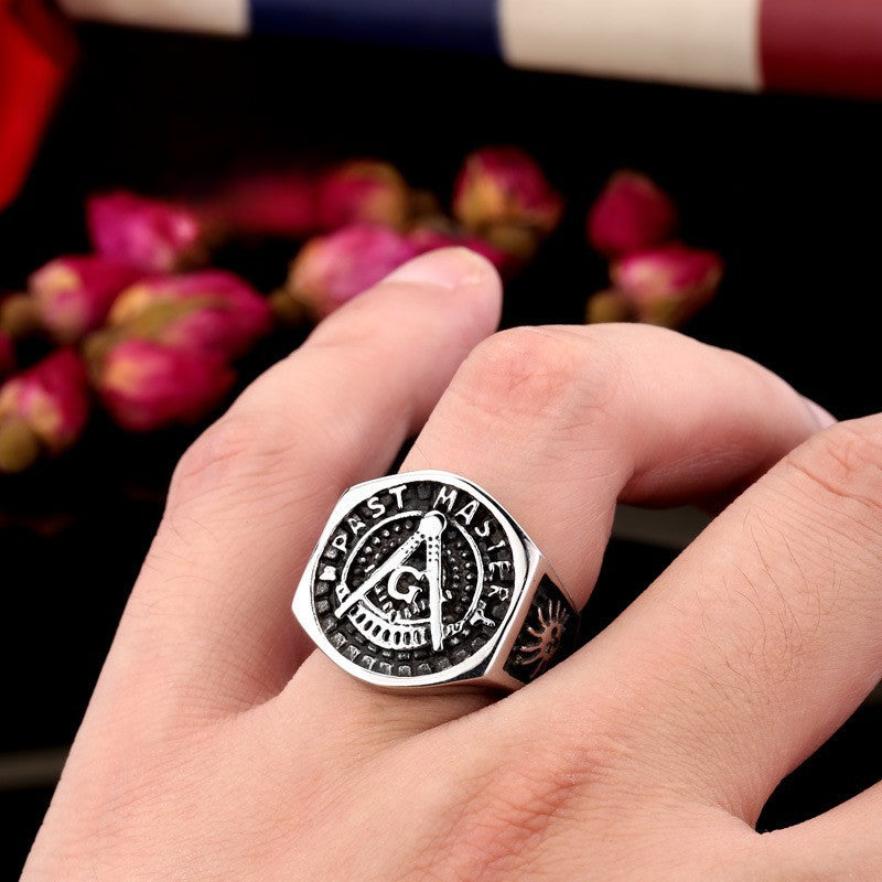 Men's Retro Stainless Steel Masonic Ring - European and American Style Jewelry Wholesale