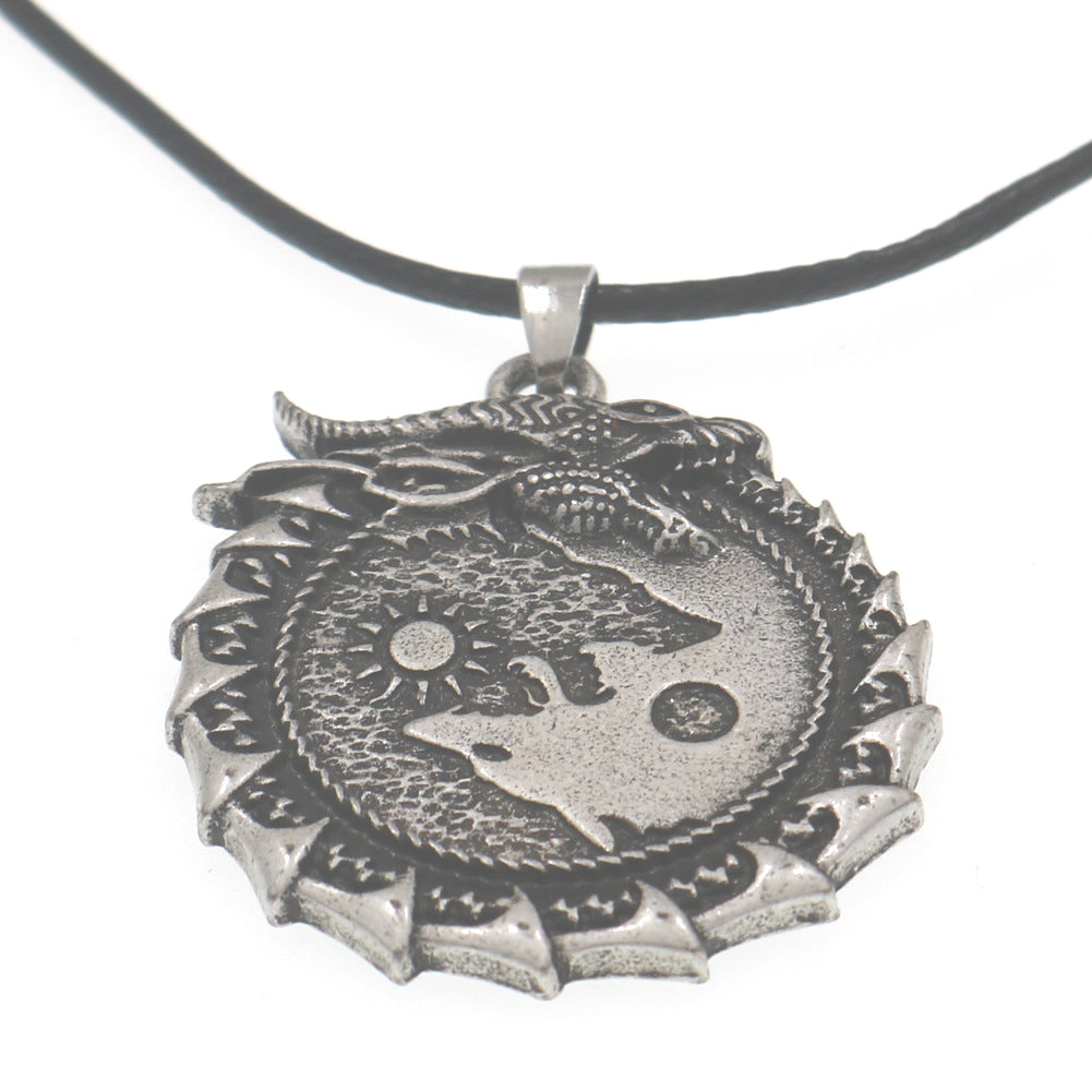 Wolf and Dragon Yin Yang Nordic Mythology Men's Necklace Viking Celtic Amulet Pendant