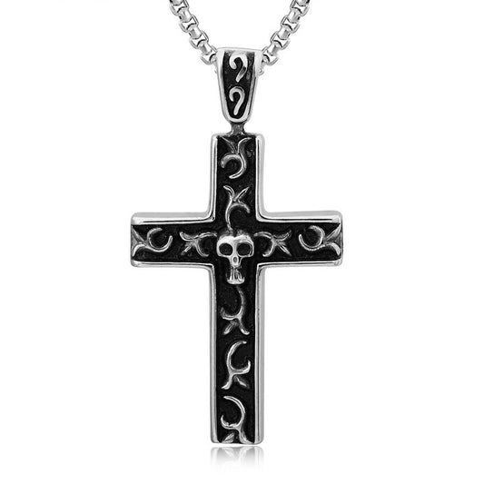 Halloween Vampire Skull Cross Titanium Steel  Necklace for Men