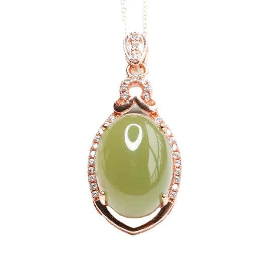 Jade Zircon Necklace with Pigeon Egg Green Lake Natural Hetian Jade